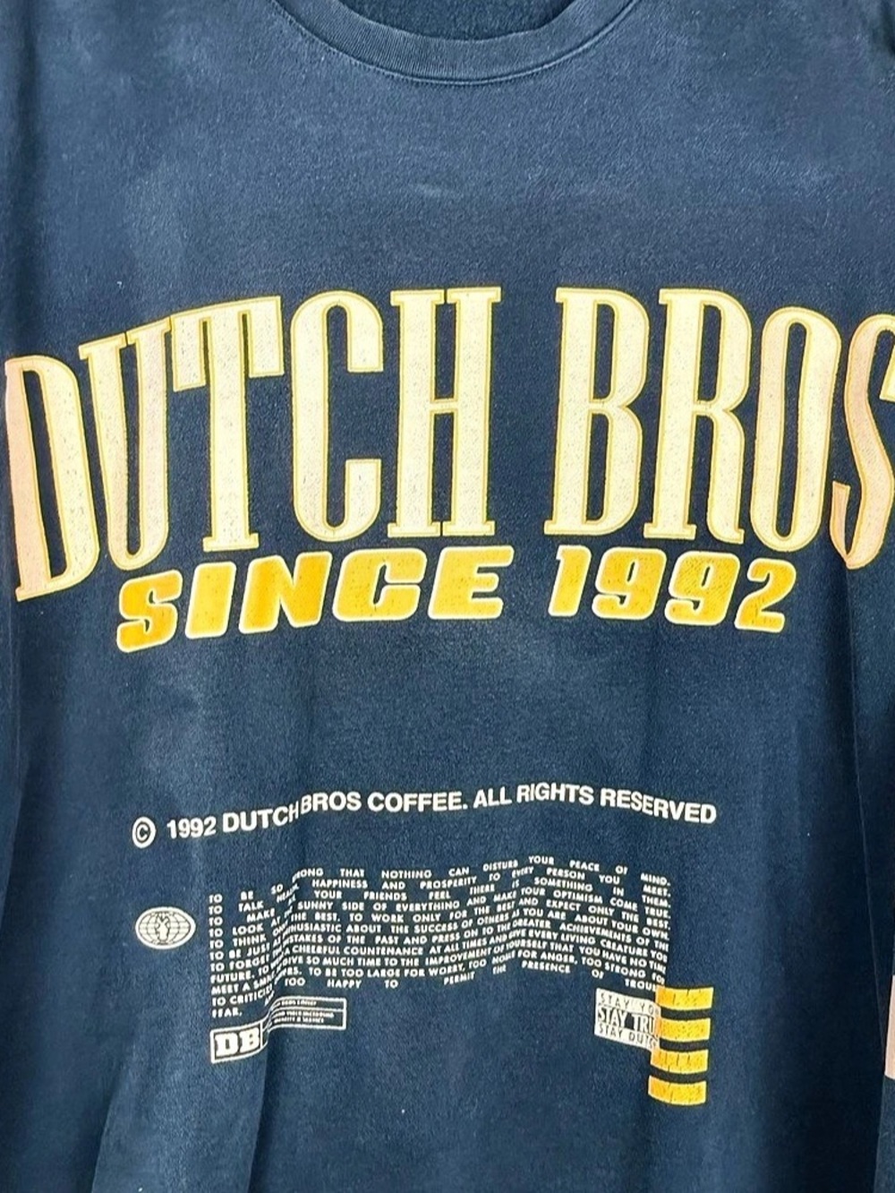 Dutch Bros Since 1992 Varsity Crewneck Sweatshirt Blue & Yellow